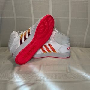 Size 6 - adidas Hoops 3.0 Mid White/Neon Pink GW5458 High Top Sneakers